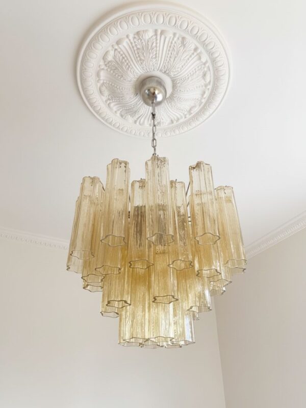 Murano lysekrone - 36 Tuber - Lys rav Krom blank