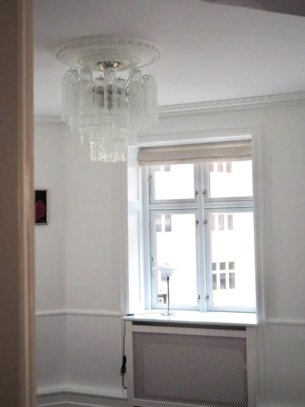 Murano lysekrone - 36 tuber - Klar - Struktureret Krom patineret Murano lysekrone - 36 tuber - Klar - Struktureret Krom patineret