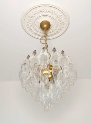 Murano lysekrone - Poliedri - 32 glas - Klar Mat guld patineret