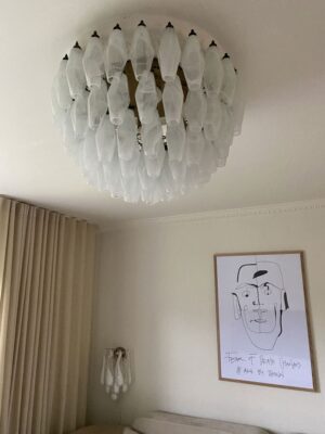 Murano lysekrone - Poliedri - 84 glas - Hvid alabaster Mat guld uden patina