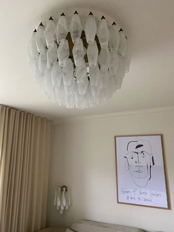 Murano lysekrone - Poliedri - 84 glas - Hvid alabaster Mat guld uden patina