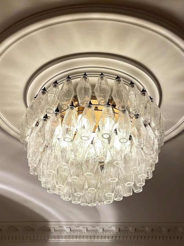 Murano lysekrone - Poliedri - 84 glas - Klar Mat guld uden patinering