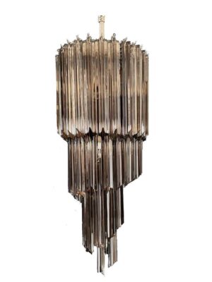 Murano lysekrone - Spiral - 54 prismer - Mørk Røgfarvet Krom blank