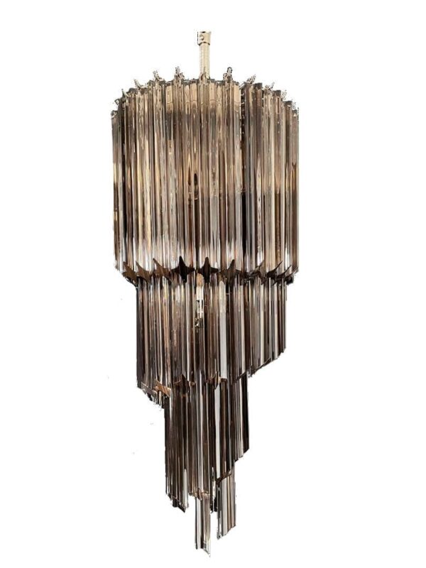 Murano lysekrone - Spiral - 54 prismer - Mørk Røgfarvet Krom blank