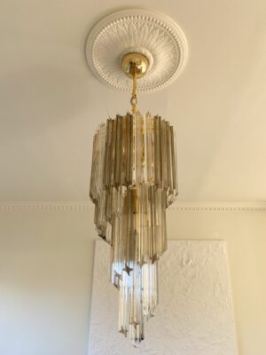 Murano lysekrone - Spiral - 54 prismer - Røgfarvet/Klar Krom blank