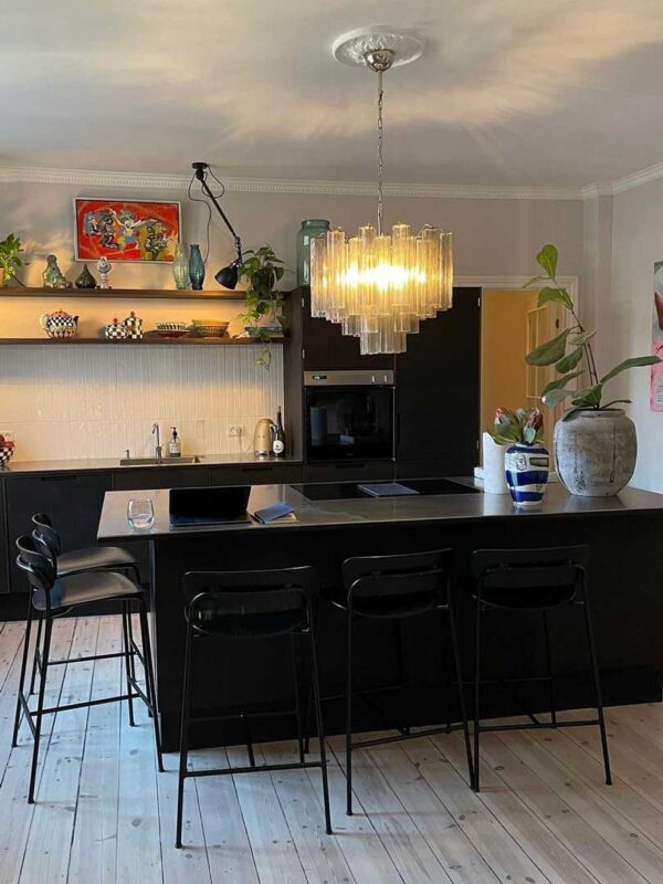 Murano lysekrone - Tube - Røgfarvet - 36 tuber Krom blank