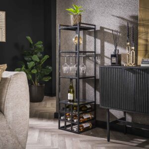 Nevarra- Gulvlampe / reol med lys, i sort metal Levering med pære(r)