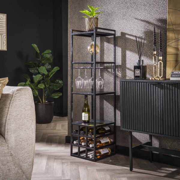 Nevarra- Gulvlampe / reol med lys, i sort metal Levering med pære(r)