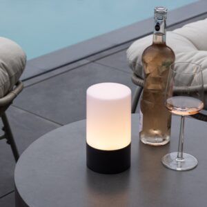 Orta - Udendørs cylinderformet bordlampe i sort metal og plast