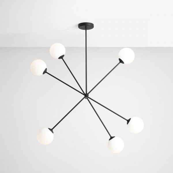 Point - Loftlampe i sort metal og seks hvide skærme Point - Loftlampe i sort metal og seks hvide skærme