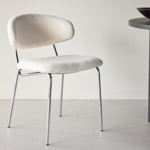 Shetland - 2 spisebordsstole i krom og hvidt bouclè stof