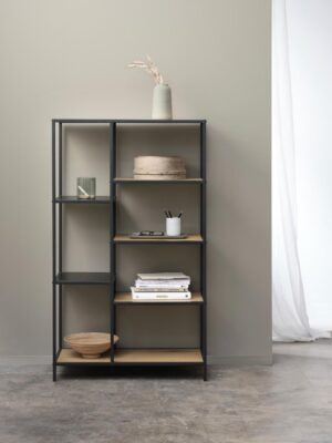 Altino reol - Wild Oak melamin og sort metal, 146x80x31,6cm