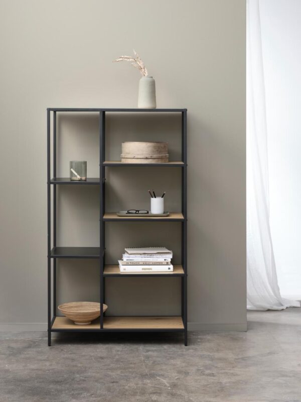 Altino reol - Wild Oak melamin og sort metal, 146x80x31,6cm Altino reol - Wild Oak melamin og sort metal, 146x80x31,6cm