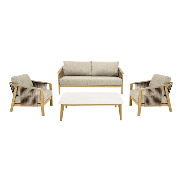 House Nordic - Fargo Loungesæt Aluminium Taupe/Trælook - 2-pers. Sofa, 2 Stole, Sofabord inkl. Hynder House Nordic - Fargo Loungesæt Aluminium Taupe/Trælook - 2-pers. Sofa, 2 Stole, Sofabord inkl. Hynder