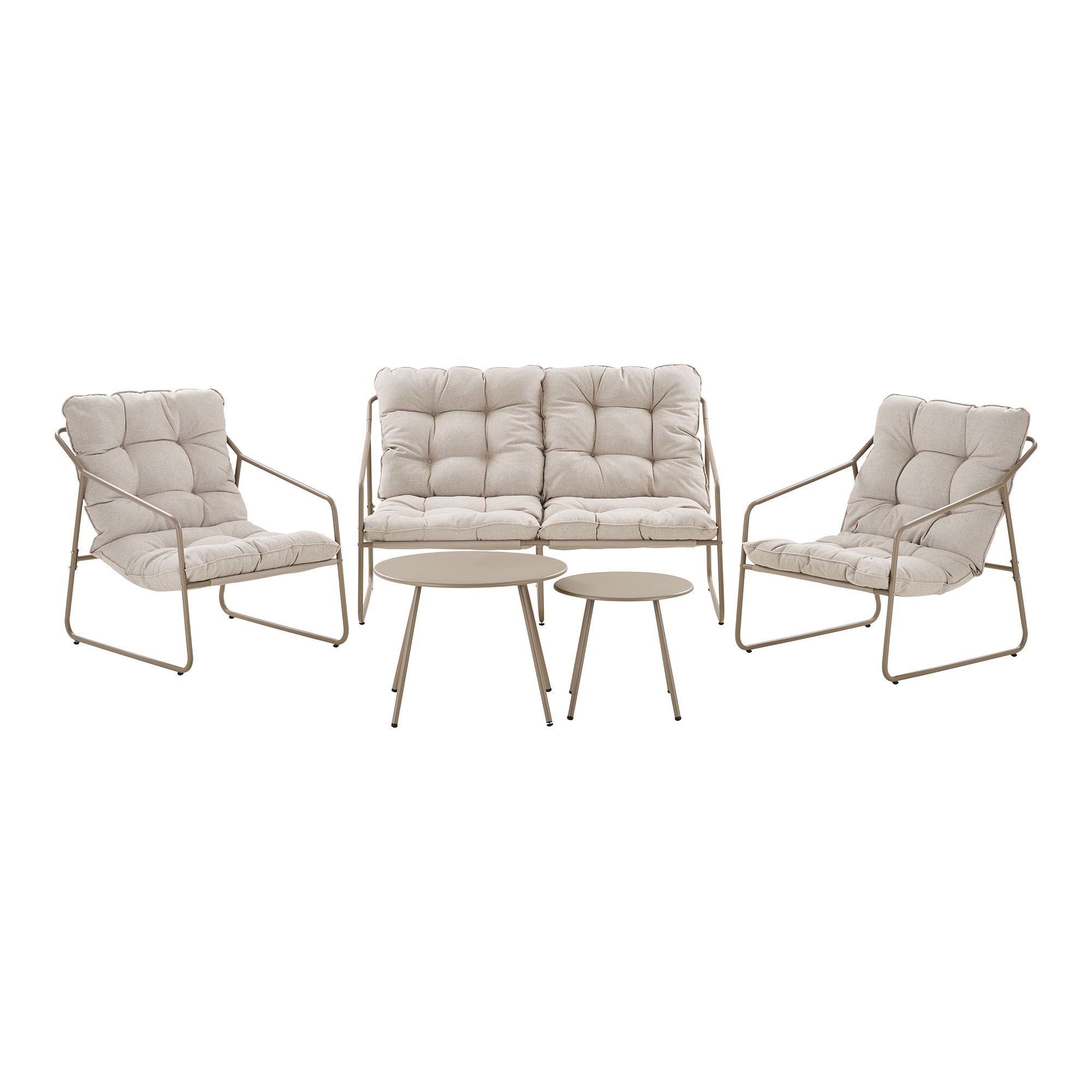 House Nordic - Nilo Loungesæt Stål,Sand - 2-pers. Sofa, 2 Stole, 2 Sofaborde inkl. Hynder 1 House Nordic - Nilo Loungesæt Stål,Sand - 2-pers. Sofa, 2 Stole, 2 Sofaborde inkl. Hynder