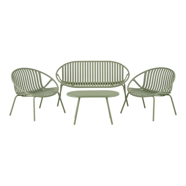 House Nordic - Saly Loungesæt Polypropylen/Stål Grøn - 2-pers. Sofa, 2 Stole, Sofabord