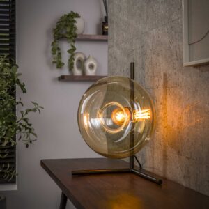 Iris- Bordlampe i ravfarvet glas og bronzefarvet metal Levering uden pære