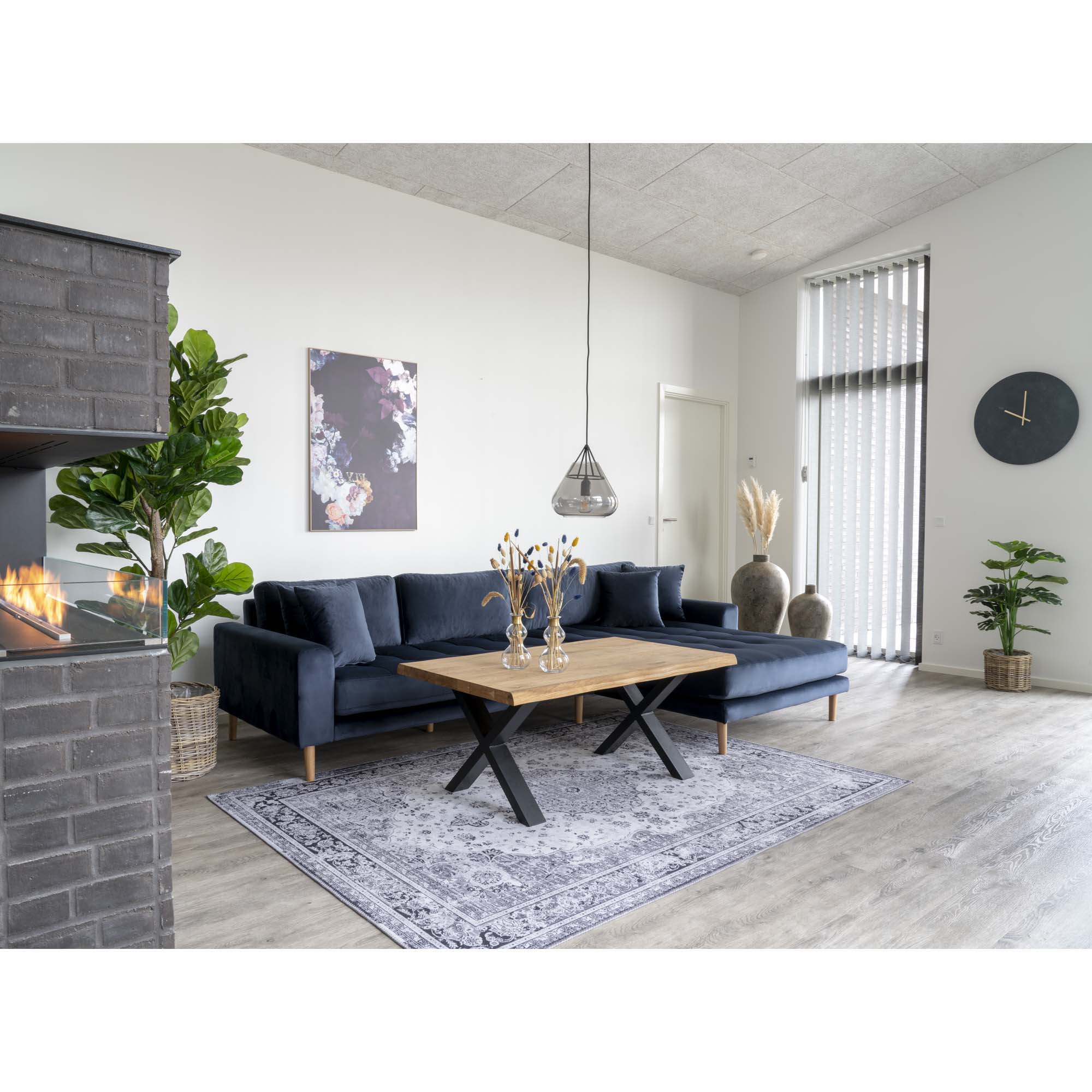 Lido Lounge Sofa højrevendt i mørkeblåt velour med fire puder HN1005 1 Lido Lounge Sofa højrevendt i mørkeblåt velour med fire puder HN1005