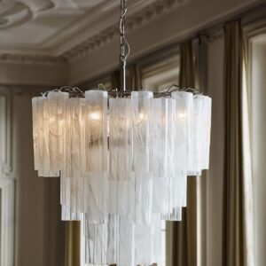Murano Lysekrone - 48 tuber - Alabaster hvid Krom patineret