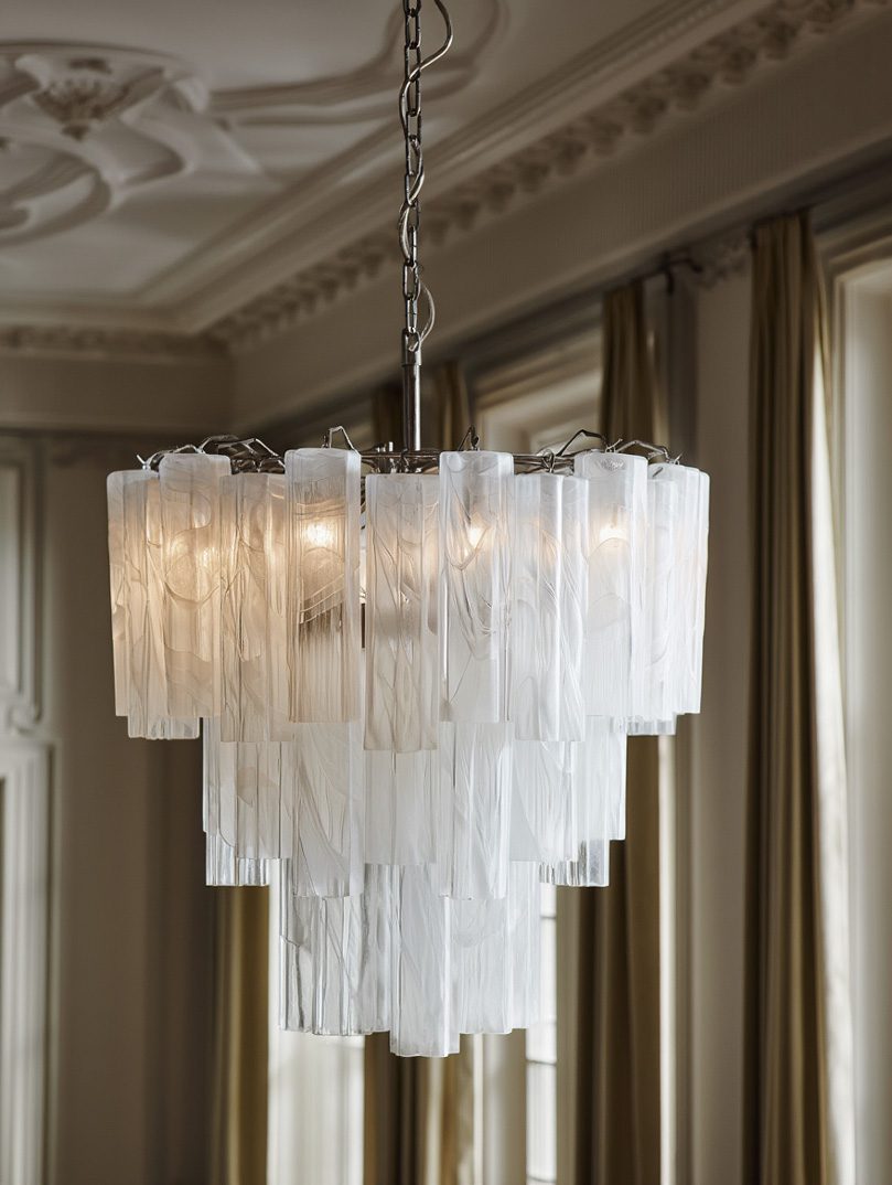 Murano Lysekrone - 48 tuber - Alabaster hvid Krom patineret 1 Murano Lysekrone - 48 tuber - Alabaster hvid Krom patineret