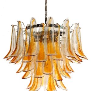 Murano Lysekrone - 53 Kronblade - Klar/Rav Krom patineret