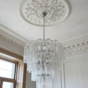 Murano Lysekrone - 80 tuber - Transparent - Quadrati Krom patineret