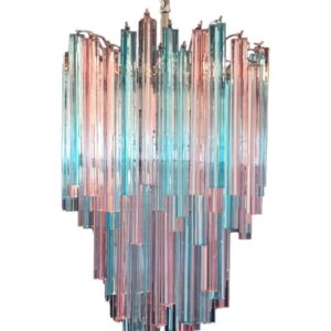 Murano Lysekrone - 92 prismer - Rosa/Blå Krom patineret