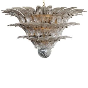 Murano Lysekrone - Palmette - 104 glas - Klar Mat guld uden patinering