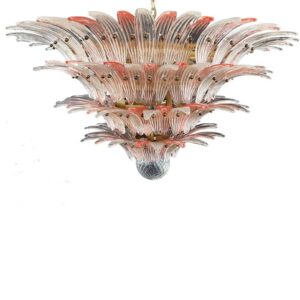 Murano Lysekrone - Palmette - 163 glas Rosa/Klar Mat guld patineret