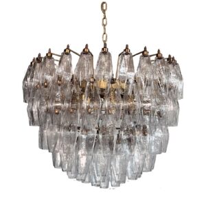 Murano Lysekrone - Poliedri - 111 glas - Klar Mat guld patineret