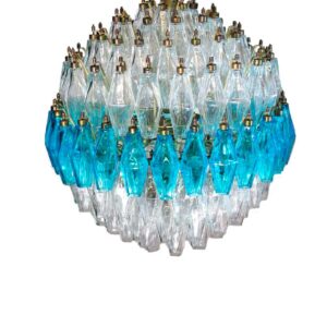 Murano Lysekrone - Poliedri - 140 glas - Klar/blå Krom patineret