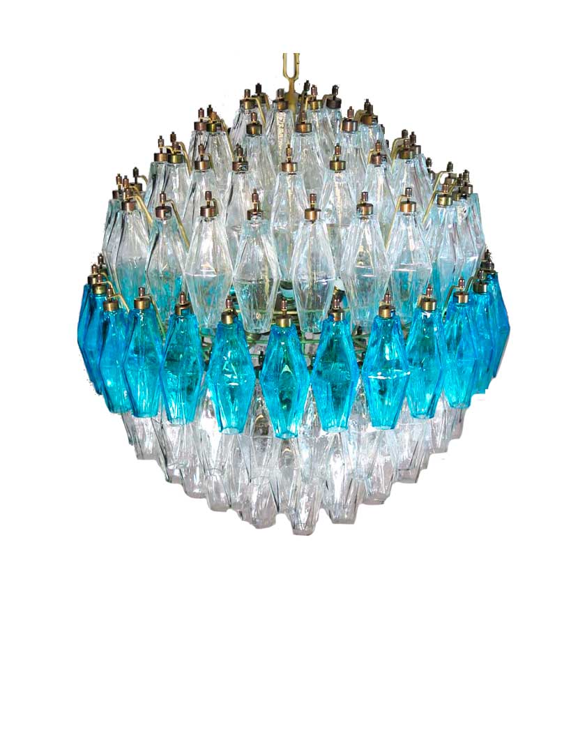 Murano Lysekrone - Poliedri - 140 glas - Klar/blå Krom patineret 1 Murano Lysekrone - Poliedri - 140 glas - Klar/blå Krom patineret