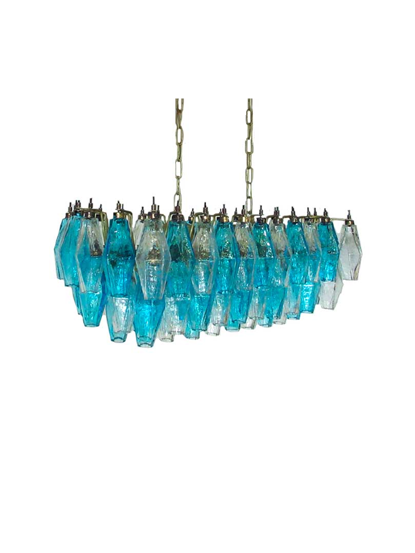 Murano Lysekrone - Poliedri - 84 glas - Blå/Klar Mat guld patineret 1 Murano Lysekrone - Poliedri - 84 glas - Blå/Klar Mat guld patineret