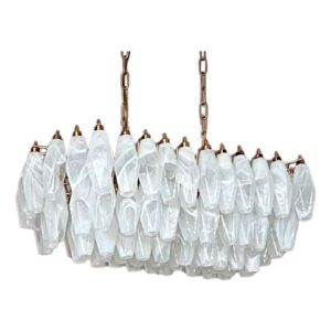 Murano Lysekrone - Poliedri - 84 glas - Hvid Alabaster Mat guld patineret