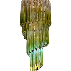 Murano Lysekrone - Spiral - 54 prismer - Grøn Krom patineret