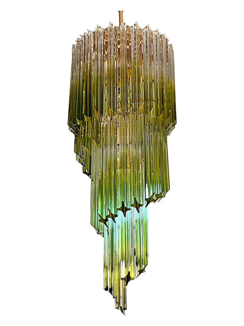 Murano Lysekrone - Spiral - 54 prismer - Grøn Krom patineret 1 Murano Lysekrone - Spiral - 54 prismer - Grøn Krom patineret