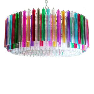Murano Lysekrone - Triedri Rund - 391 prismer - Multi/Klar Krom blank