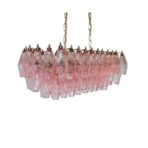 Murano Lyserkrone - Poliedri - 84 glas - Rosa Mat guld patineret