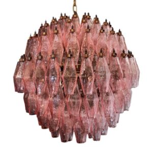 Murano lysekrone - Poliedri - 140 glas - Rosa Mat guld patineret