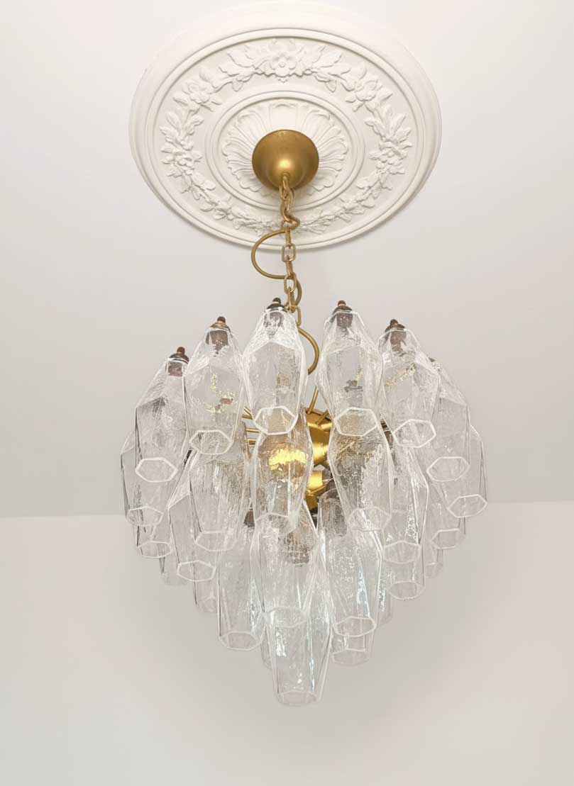 Murano lysekrone - Poliedri - 32 glas - Klar Mat guld patineret 1 Murano lysekrone - Poliedri - 32 glas - Klar Mat guld patineret