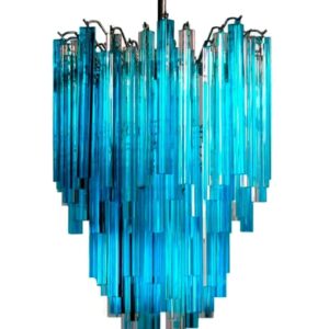 Murano lysekrone - Triedri- 92 prismer - Blå/Klar Krom blank