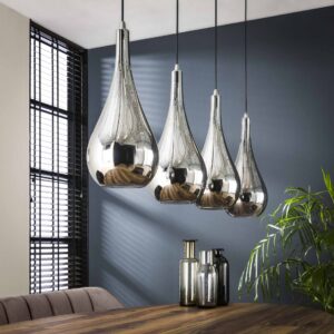 Cromo- Loftlampe med 4 forkromede glasskærme Levering med pære(r)