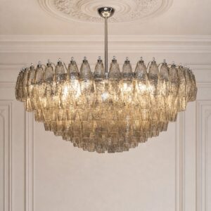 Murano Lysekrone Poliedri 275 glas Ekstra Lys Røgfarvet Mat gold with patina