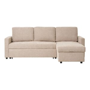 House Nordic - Belfast Chaiselong Sovesofa - Chaiselong sovesofa med opbevaring, mørk sand, natur ben