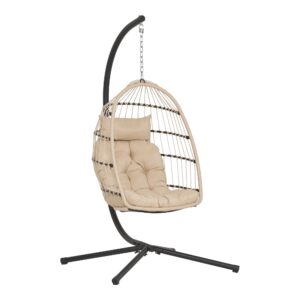 House Nordic - Patras Hængestol - stål stativ, foldbar sæde, incl.hynder, beige/grå//sort, 195x117x107 cm