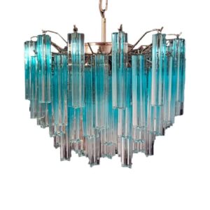 Murano Lysekrone - 107 prismer - Blå Krom blank