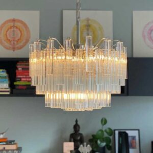 Murano Lysekrone - 107 prismer - Klar Krom blank