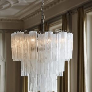 Murano Lysekrone 48 tuber Alabaster hvid Krom blank