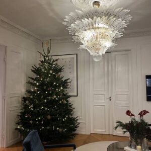 Murano Lysekrone - Palmette - 163 glas - Klar Mat guld uden patinering