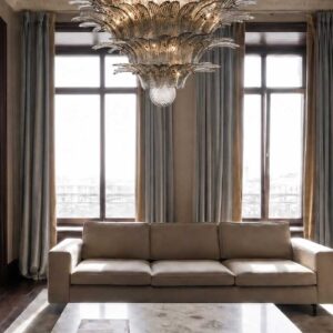 Murano Lysekrone Palmette 163 glas Røgfarvet Mat guld uden patinering